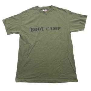 Vintage BOOT CAMP T Shirt Mens M Brown Spellout Logo Military USA